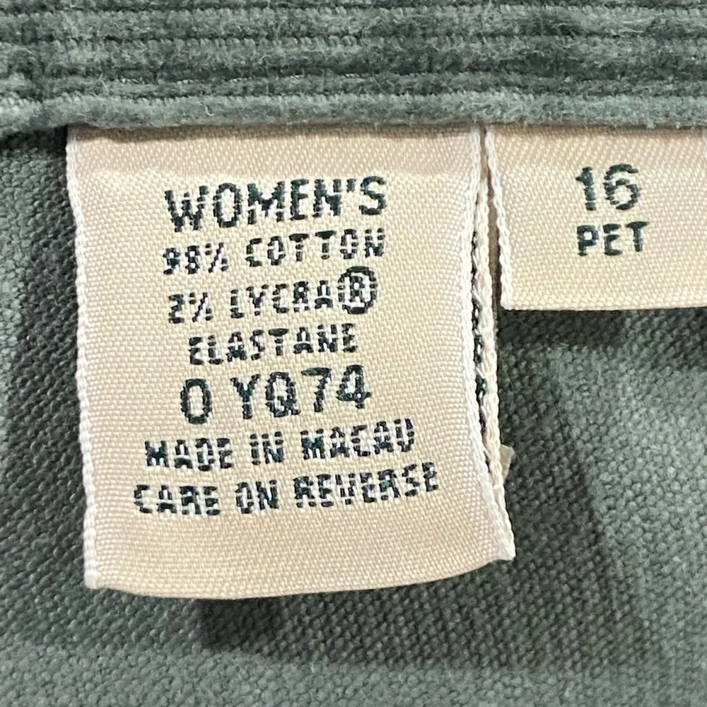 L.L. Bean Corduroy Pants Women’s Size 16 Petite Olive Green